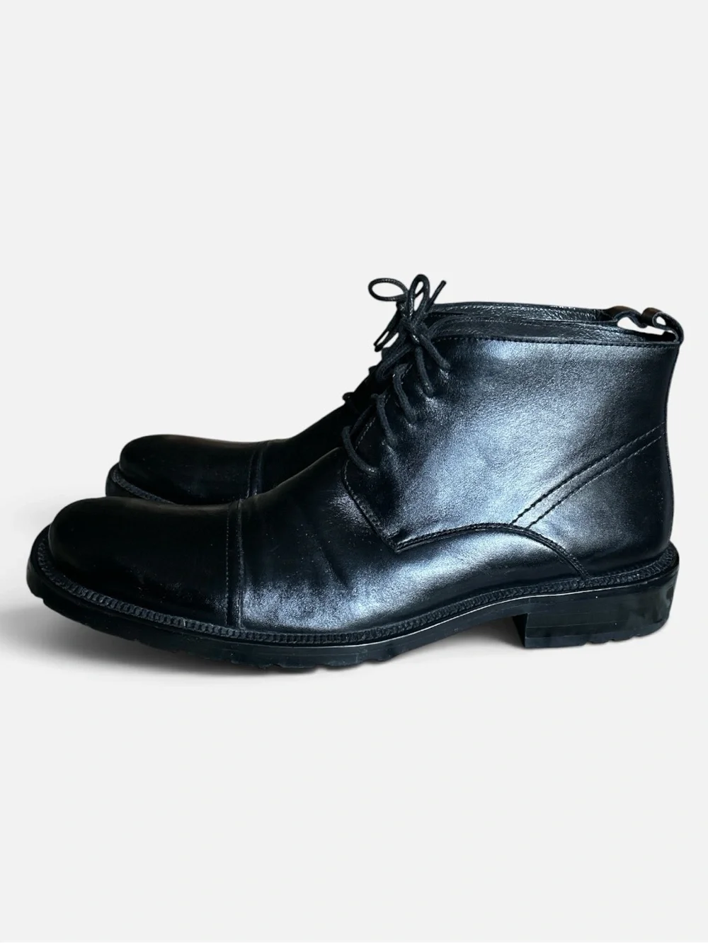 Tonino Lamborghini Black Leather Cap Toe Men’s Ankle Boots Size 15 Quiet Luxury